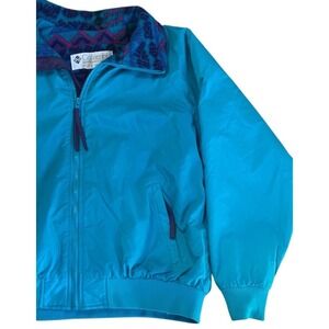 Vintage Columbia Jacket Womens Sz M/L Aztec Teal Fleece Lined Blue Purple Nylon